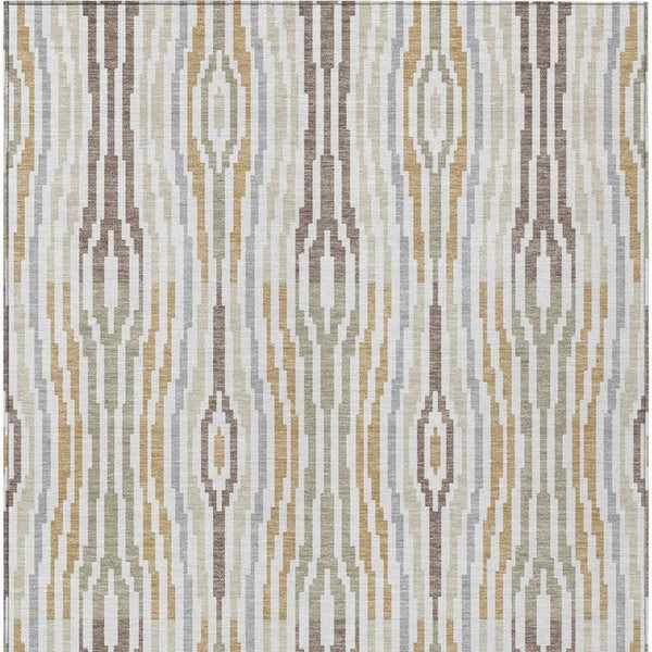 10 X 14 Abstract Ivory Brown Polyester Area Rug Washable for Indoor Outdoor Use