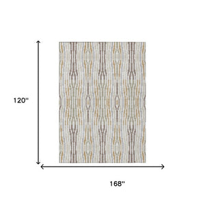 10 X 14 Abstract Ivory Brown Polyester Area Rug Washable for Indoor Outdoor Use