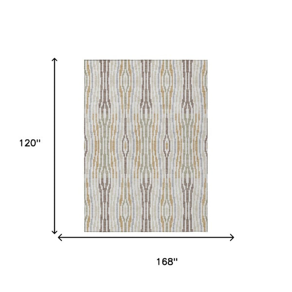 10 X 14 Abstract Ivory Brown Polyester Area Rug Washable for Indoor Outdoor Use
