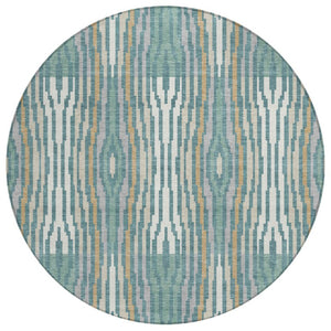 HomeRoots 8 Ft Round Abstract Polyester Area Rug Washable Teal Aqua Indoor Outdoor Use 735750