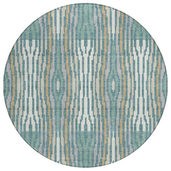HomeRoots 8 Ft Round Abstract Polyester Area Rug Washable Teal Aqua Indoor Outdoor Use 735750