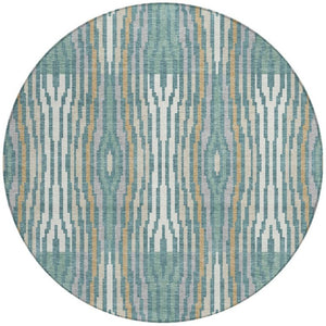 8 Ft Round Abstract Polyester Area Rug Washable Teal Aqua Indoor Outdoor Use