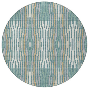 8 Ft Round Abstract Polyester Area Rug Washable Teal Aqua Indoor Outdoor Use