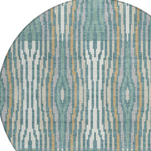 8 Ft Round Abstract Polyester Area Rug Washable Teal Aqua Indoor Outdoor Use