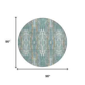 8 Ft Round Abstract Polyester Area Rug Washable Teal Aqua Indoor Outdoor Use