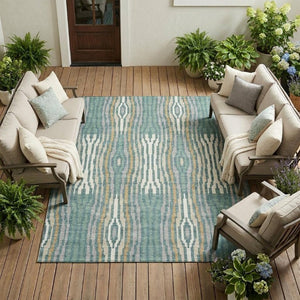 8x10 Teal Aqua Abstract Polyester Area Rug Washable Stain Resistant Indoor Outdoor