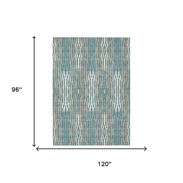 8x10 Teal Aqua Abstract Polyester Area Rug Washable Stain Resistant Indoor Outdoor