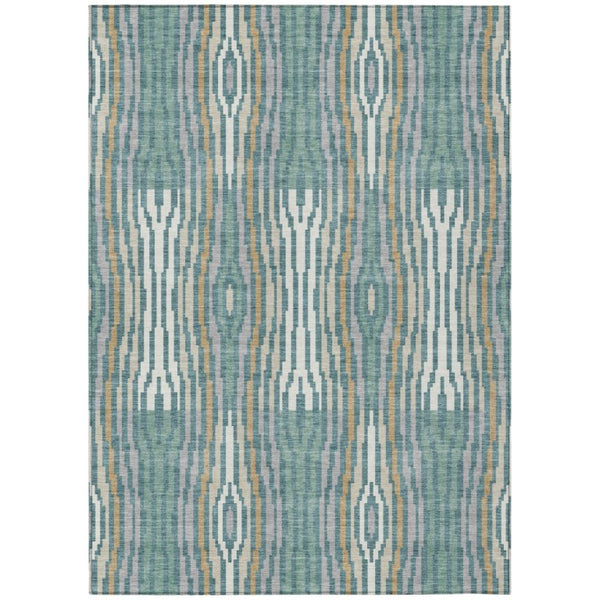 HomeRoots 9x12 Teal Aqua Abstract Polyester Area Rug Washable Stain Resistant Indoor Outdoor Use 735752