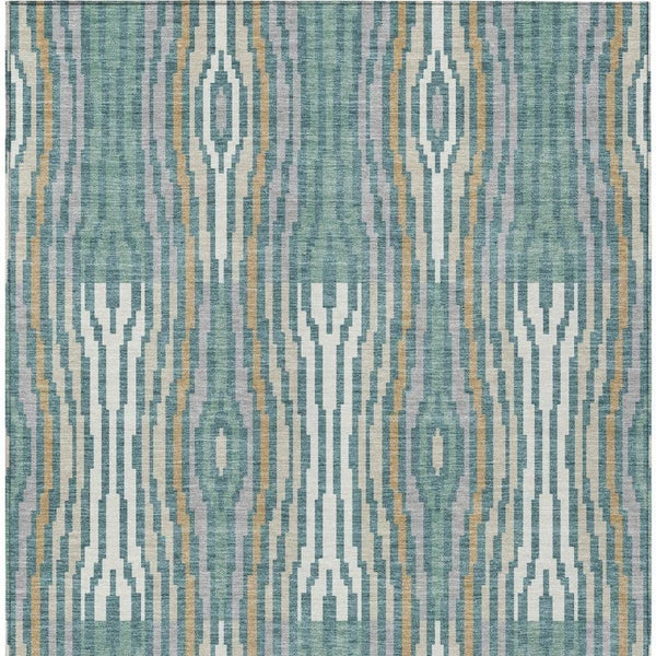 9x12 Teal Aqua Abstract Polyester Area Rug Washable Stain Resistant Indoor Outdoor Use