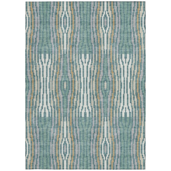 10 X 14 Teal Aqua Abstract Polyester Area Rug Washable Stain Resistant Patio