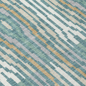 10 X 14 Teal Aqua Abstract Polyester Area Rug Washable Stain Resistant Patio