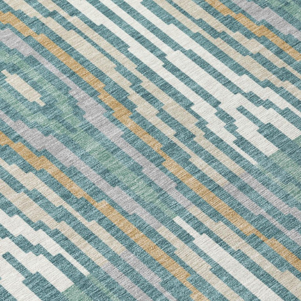 10 X 14 Teal Aqua Abstract Polyester Area Rug Washable Stain Resistant Patio