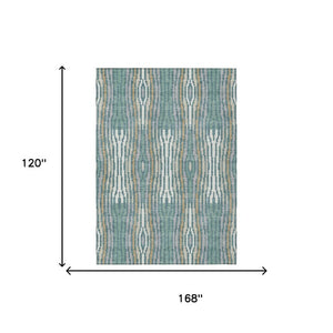 10 X 14 Teal Aqua Abstract Polyester Area Rug Washable Stain Resistant Patio