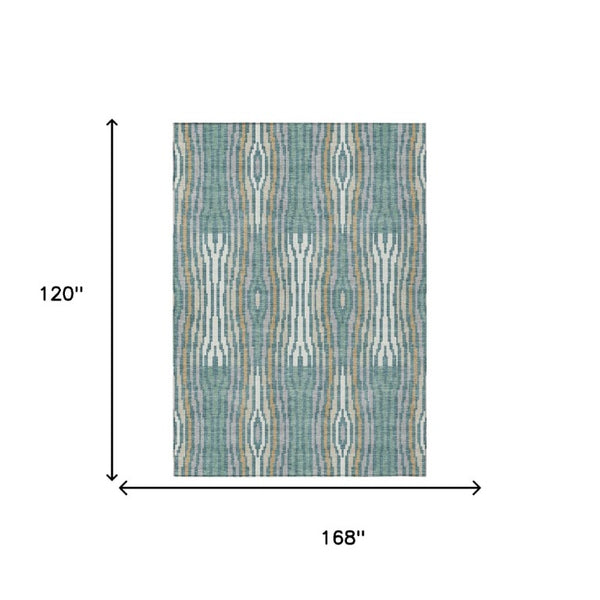 10 X 14 Teal Aqua Abstract Polyester Area Rug Washable Stain Resistant Patio