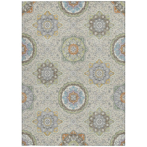 5x8 Beige Brown Floral Medallion Polyester Washable Indoor Outdoor Area Rug