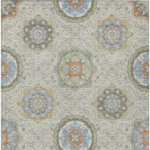 5x8 Beige Brown Floral Medallion Polyester Washable Indoor Outdoor Area Rug