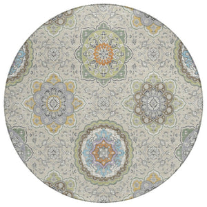 HomeRoots 8 Foot Round Floral Medallion Polyester Area Rug Washable Indoor Outdoor Patio 735756