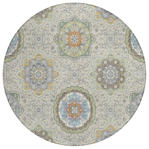HomeRoots 8 Foot Round Floral Medallion Polyester Area Rug Washable Indoor Outdoor Patio 735756