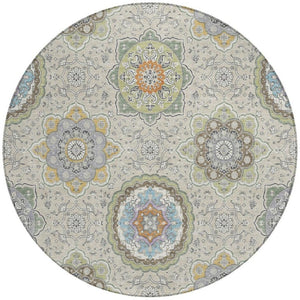 8 Foot Round Floral Medallion Polyester Area Rug Washable Indoor Outdoor Patio