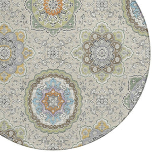 8 Foot Round Floral Medallion Polyester Area Rug Washable Indoor Outdoor Patio
