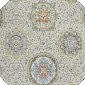 8 Foot Round Floral Medallion Polyester Area Rug Washable Indoor Outdoor Patio