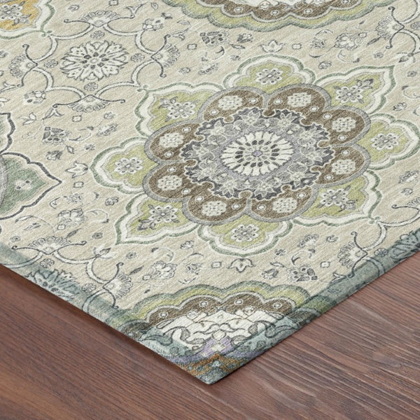 8 Foot Round Floral Medallion Polyester Area Rug Washable Indoor Outdoor Patio