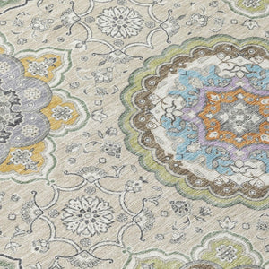 8 Foot Round Floral Medallion Polyester Area Rug Washable Indoor Outdoor Patio