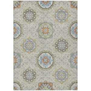 HomeRoots 8 X 10 Beige Brown Floral Medallion Polyester Washable Indoor Outdoor Area Rug 735757