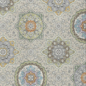 8 X 10 Beige Brown Floral Medallion Polyester Washable Indoor Outdoor Area Rug