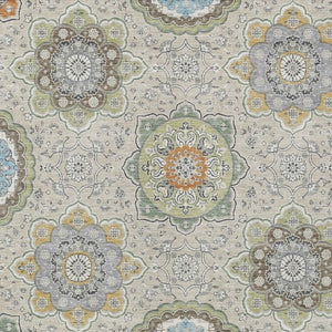 8 X 10 Beige Brown Floral Medallion Polyester Washable Indoor Outdoor Area Rug
