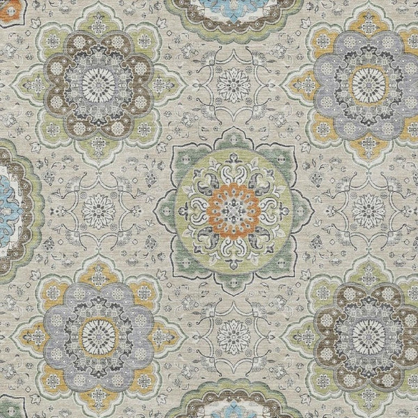 8 X 10 Beige Brown Floral Medallion Polyester Washable Indoor Outdoor Area Rug