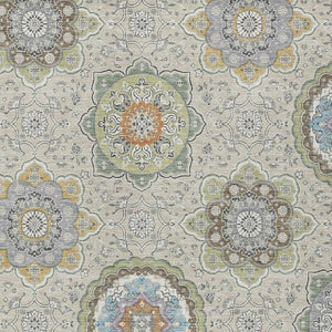 10 X 14 Beige Brown Medallion Floral Polyester Washable Indoor Outdoor Area Rug