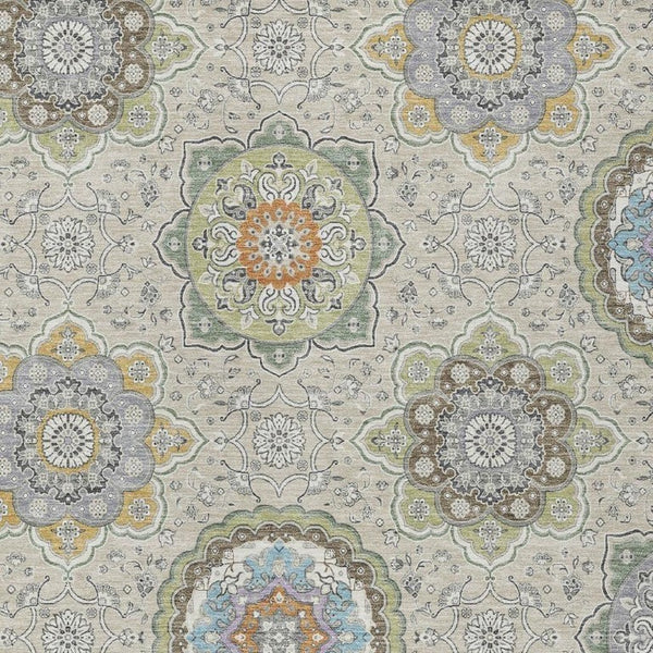 10 X 14 Beige Brown Medallion Floral Polyester Washable Indoor Outdoor Area Rug