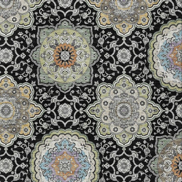 5x8 Floral Medallion Polyester Area Rug Washable Stain Resistant Indoor Outdoor