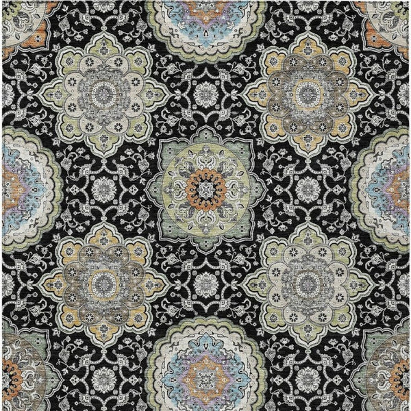 5x8 Floral Medallion Polyester Area Rug Washable Stain Resistant Indoor Outdoor