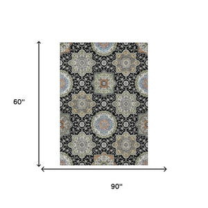 5x8 Floral Medallion Polyester Area Rug Washable Stain Resistant Indoor Outdoor
