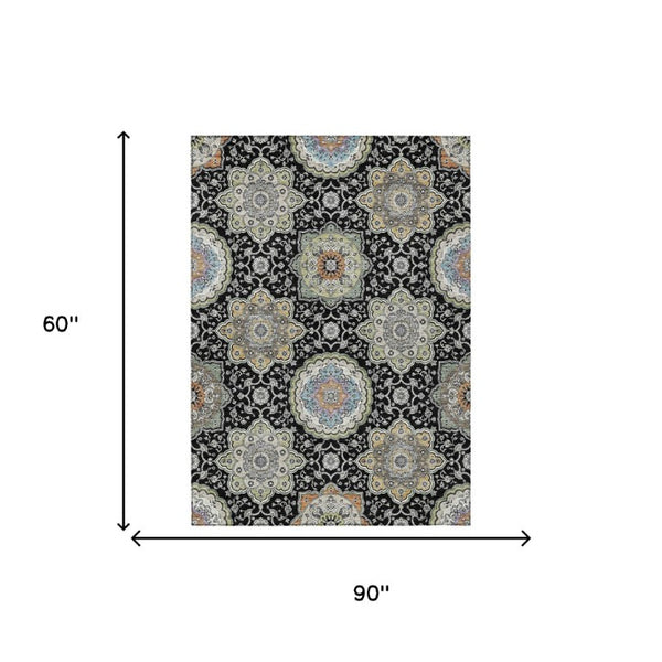 5x8 Floral Medallion Polyester Area Rug Washable Stain Resistant Indoor Outdoor