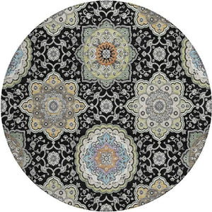 HomeRoots 8 Foot Round Floral Medallion Polyester Rug Washable for Indoor Outdoor Spaces 735762