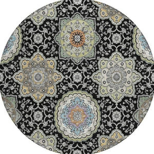 8 Foot Round Floral Medallion Polyester Rug Washable for Indoor Outdoor Spaces