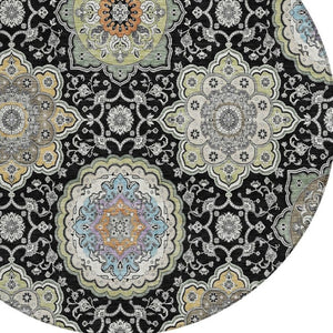 8 Foot Round Floral Medallion Polyester Rug Washable for Indoor Outdoor Spaces