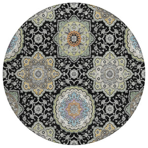 8 Foot Round Floral Medallion Polyester Rug Washable for Indoor Outdoor Spaces