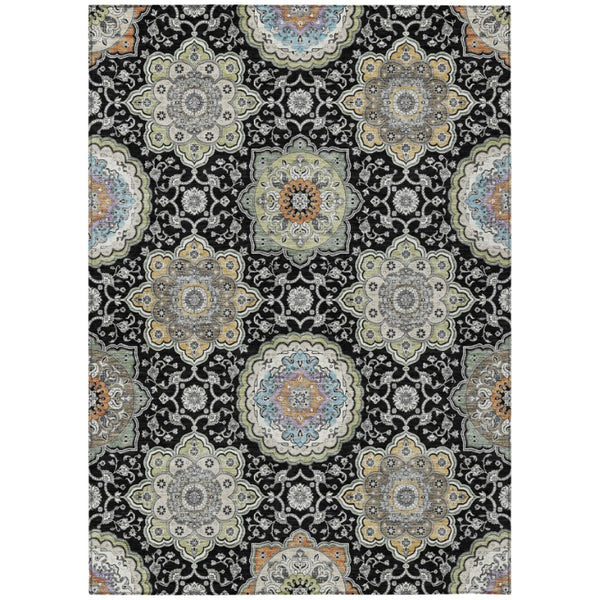 HomeRoots 9x12 Floral Medallion Polyester Area Rug Washable for Indoor Outdoor Living 735764