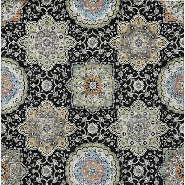 9x12 Floral Medallion Polyester Area Rug Washable for Indoor Outdoor Living