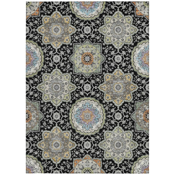 9x12 Floral Medallion Polyester Area Rug Washable for Indoor Outdoor Living