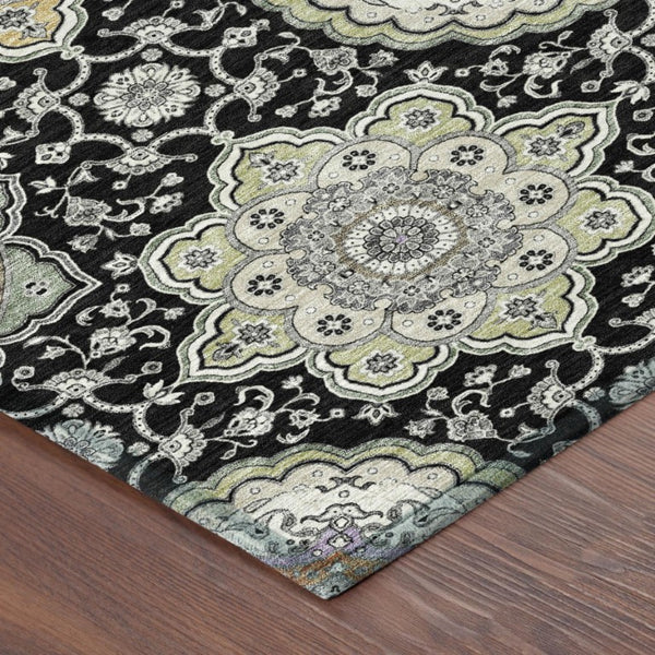9x12 Floral Medallion Polyester Area Rug Washable for Indoor Outdoor Living