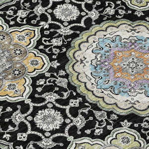 9x12 Floral Medallion Polyester Area Rug Washable for Indoor Outdoor Living