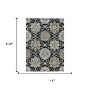 9x12 Floral Medallion Polyester Area Rug Washable for Indoor Outdoor Living