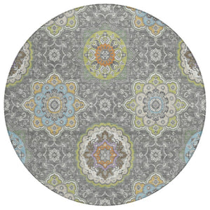 HomeRoots 8 Foot Round Medallion Polyester Area Rug Washable Stain Resistant Patio Decor 735774