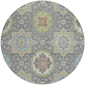 8 Foot Round Medallion Polyester Area Rug Washable Stain Resistant Patio Decor