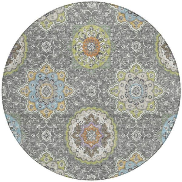 8 Foot Round Medallion Polyester Area Rug Washable Stain Resistant Patio Decor